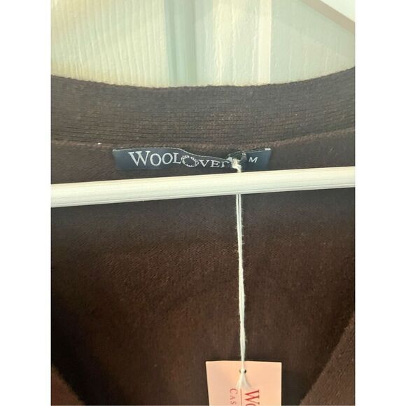 WoolOvers Brown Wool & Cashmere Long Line V-Neck Cardigan Vest sz M NWT - Picture 3 of 7